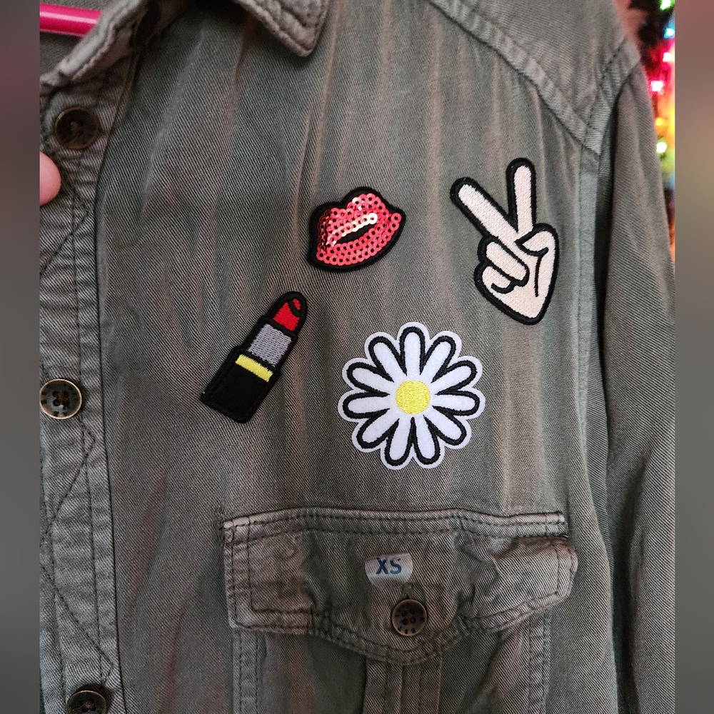American Eagle Outfitters Olive Utility Jacket with Patches - Picture 8 of 9